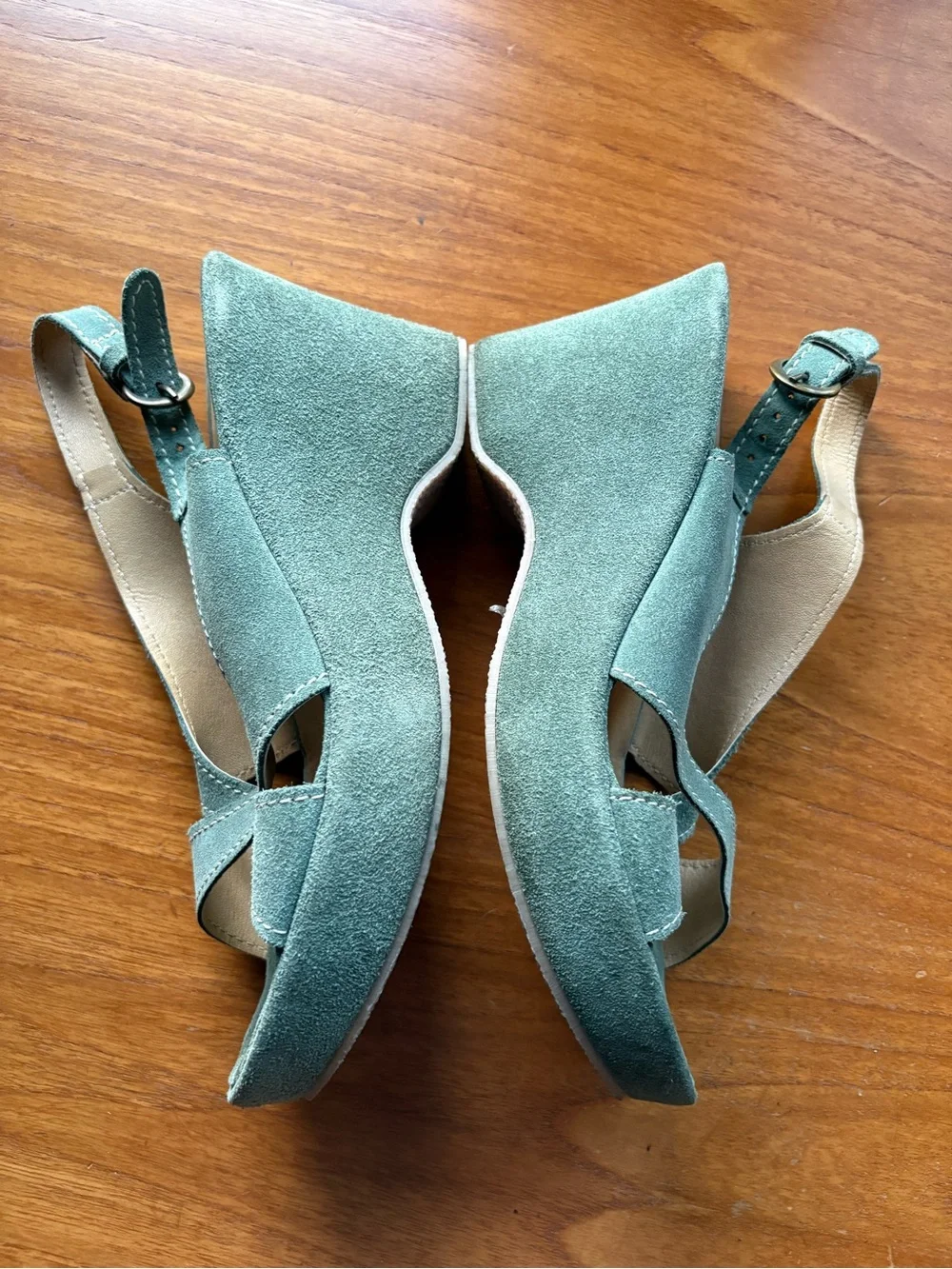 Sundance Melissa Teal Suede Wedges Buckle VGUC IT 40